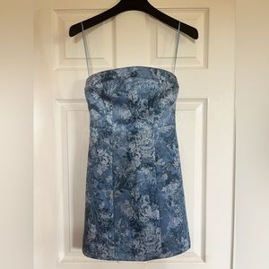 Urban Outfitters strapless blue floral minidress.